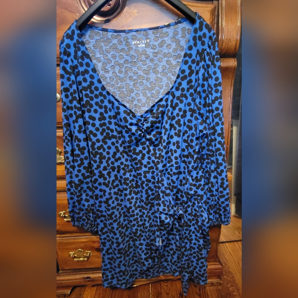 Ava & Viv 4X Mini Dress, Blue with Black Circles